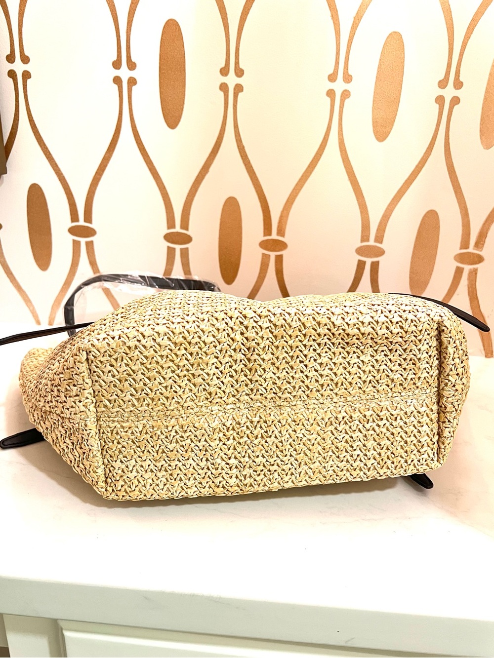 Woven Straw Tote Bag with Black Trim - Picture 6 of 11